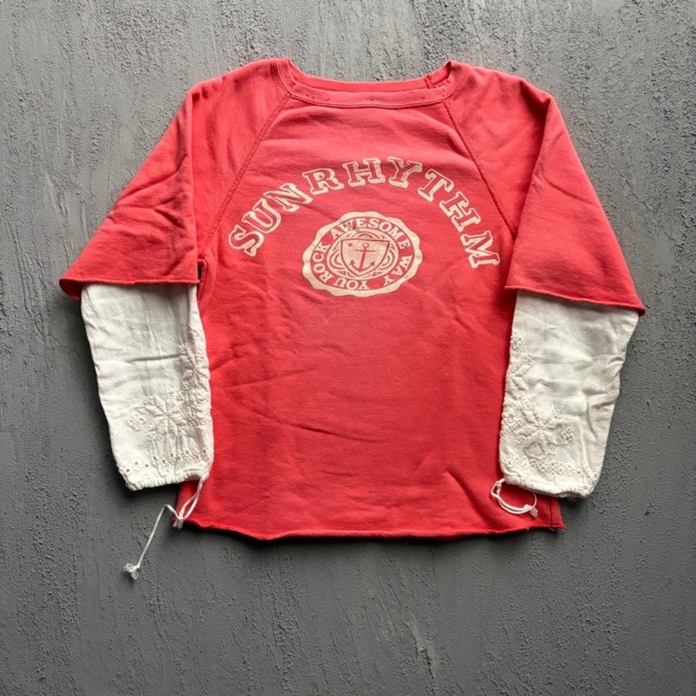Go To Hollywood Sweatshirt Large 160cm Red Y2K Layered Sun Rhythm Denim Dungaree